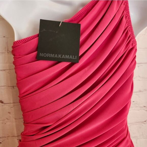 NWT Norma Kamali "Diana" Hot Pink (Rose) One Shoulder Ruched Gown sz.XS Ret $275 - Picture 9 of 12